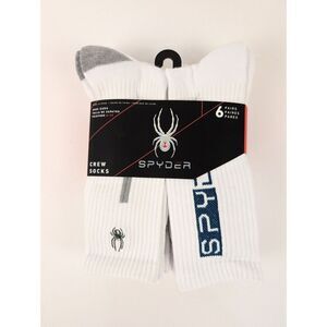 SPYDER Mens Socks Crew Cushioned Everyday Work Sport 6 Pair SIZE SZ 6-12 White